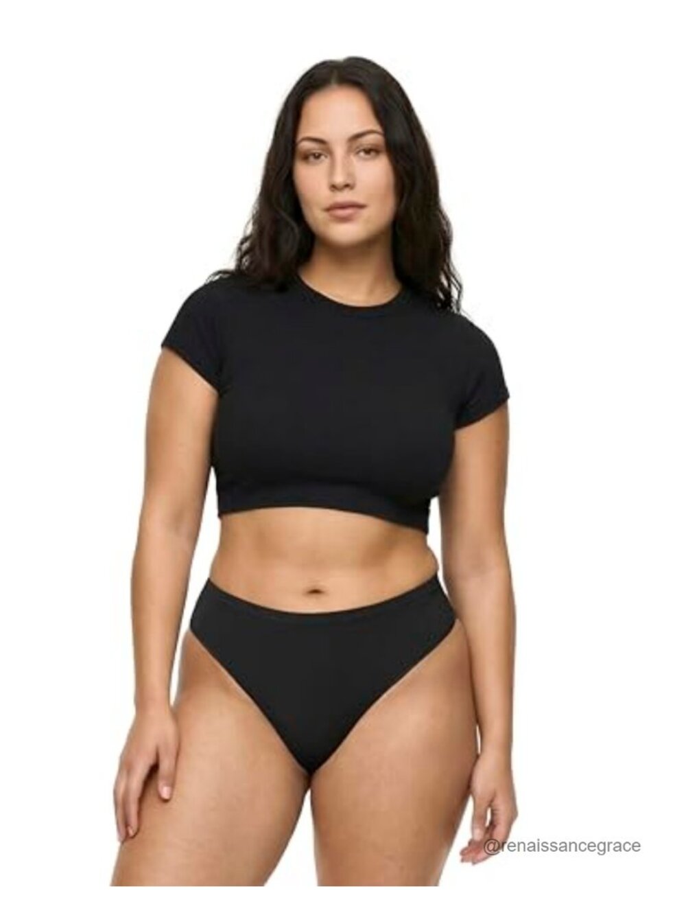 Women's Seamless Rib Cropped Baby Tee Cap Sleeve Fitted Crew Neck